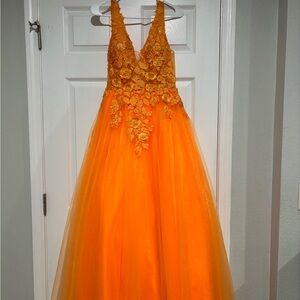 Vibrant Orange Sleeveless V-neck Gown for Prom